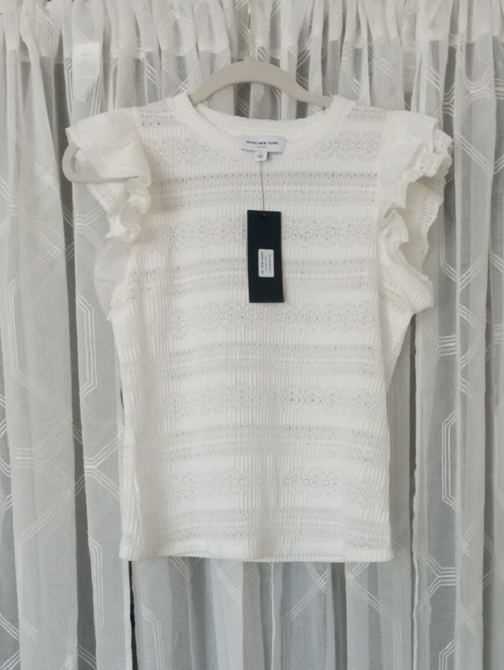 Marc New York Jeans NWT White Ruffle Sleeve Stretch Lace Tank Size S